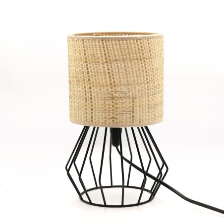 LAMPKA NOCNA STOŁOWA ABAŻUR RATAN DIAMENT E27 MINI