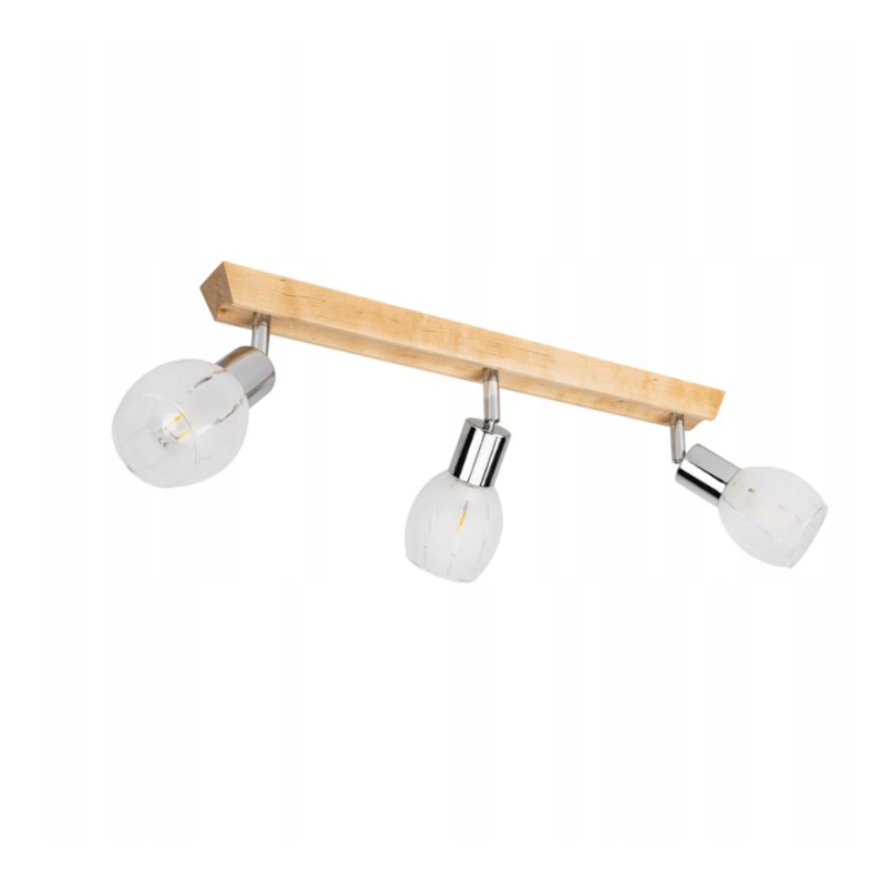 LAMPA SUFITOWA PLAFON DREWNO LISTWA BRZOZA SATYNA REGULOWANA 3x E14
