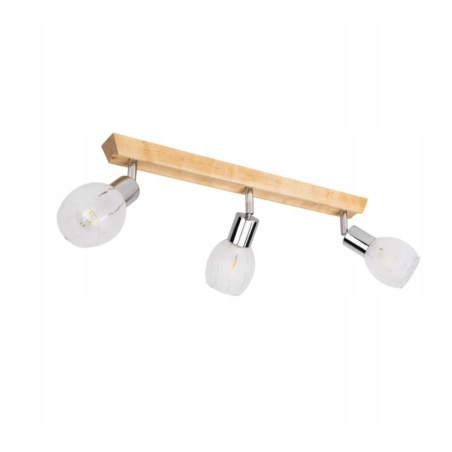 LAMPA SUFITOWA PLAFON DREWNO LISTWA BRZOZA SATYNA REGULOWANA 3x E14