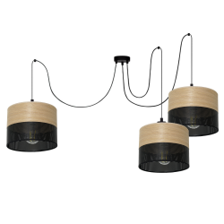 LAMPA WISZĄCA ŻYRANDOL SPIDER ABAŻUR Z DZIURKAMI DREWNO E27 BIAŁY / CZARNY 3-PKT 5-PKT
