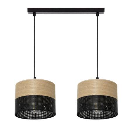 LAMPA WISZĄCA ŻYRANDOL ABAŻUR Z DZIURKAMI DREWNO E27 LED