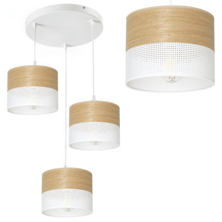 LAMPA WISZĄCA ŻYRANDOL ABAŻUR Z DZIURKAMI DREWNO E27 LED KOLORY BIAŁY / CZARNY