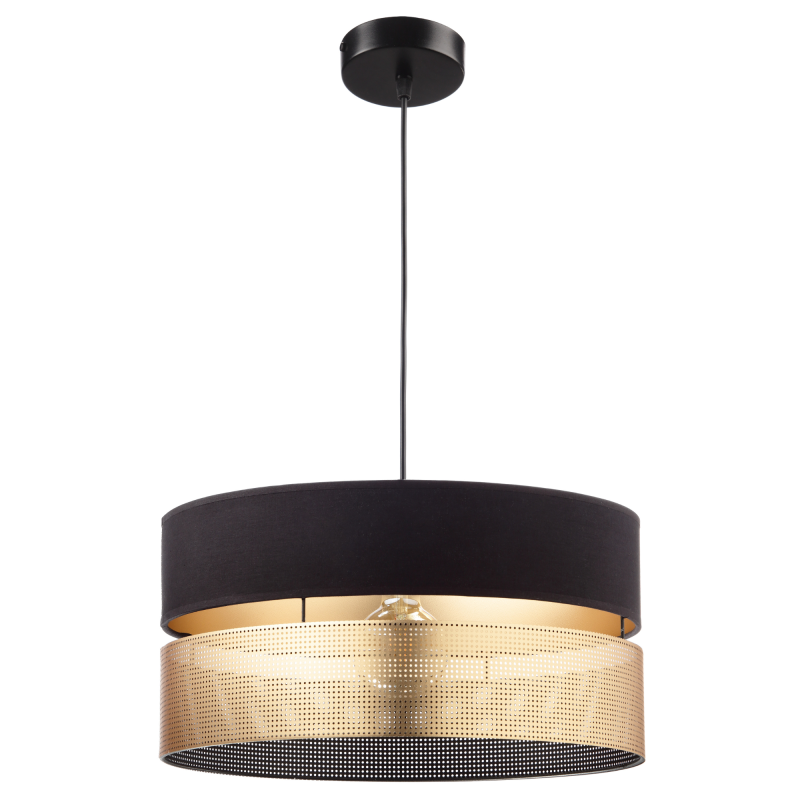 Nowoczesna lampa wisząca z dużym złotym abażurem 40 cm