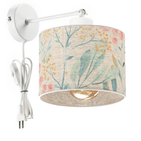 Boho kinkiet z włącznikiem E27 z delikatnym abażurem