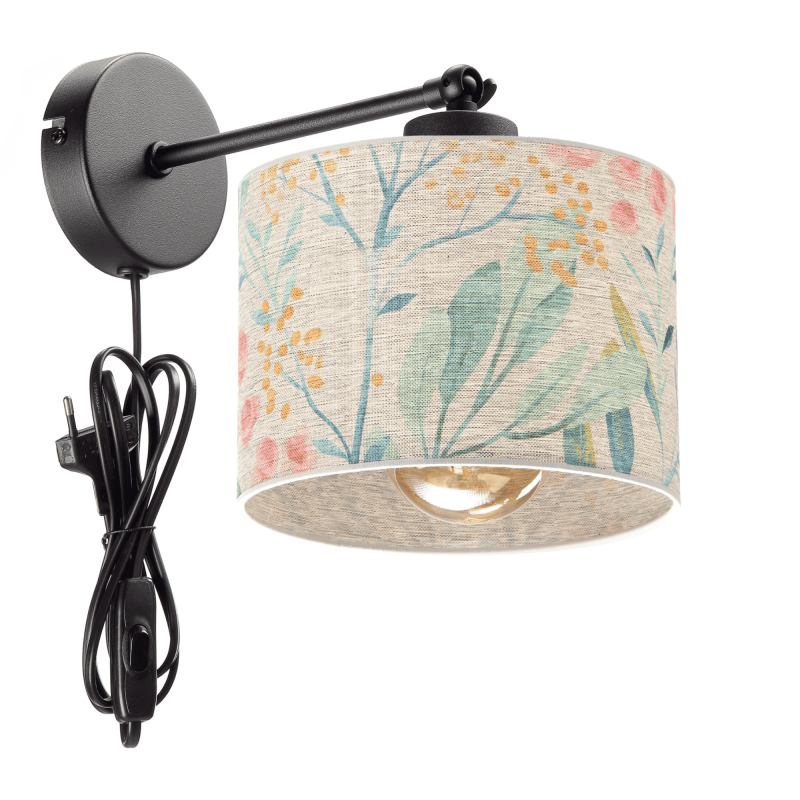 Boho kinkiet z włącznikiem E27 z delikatnym abażurem