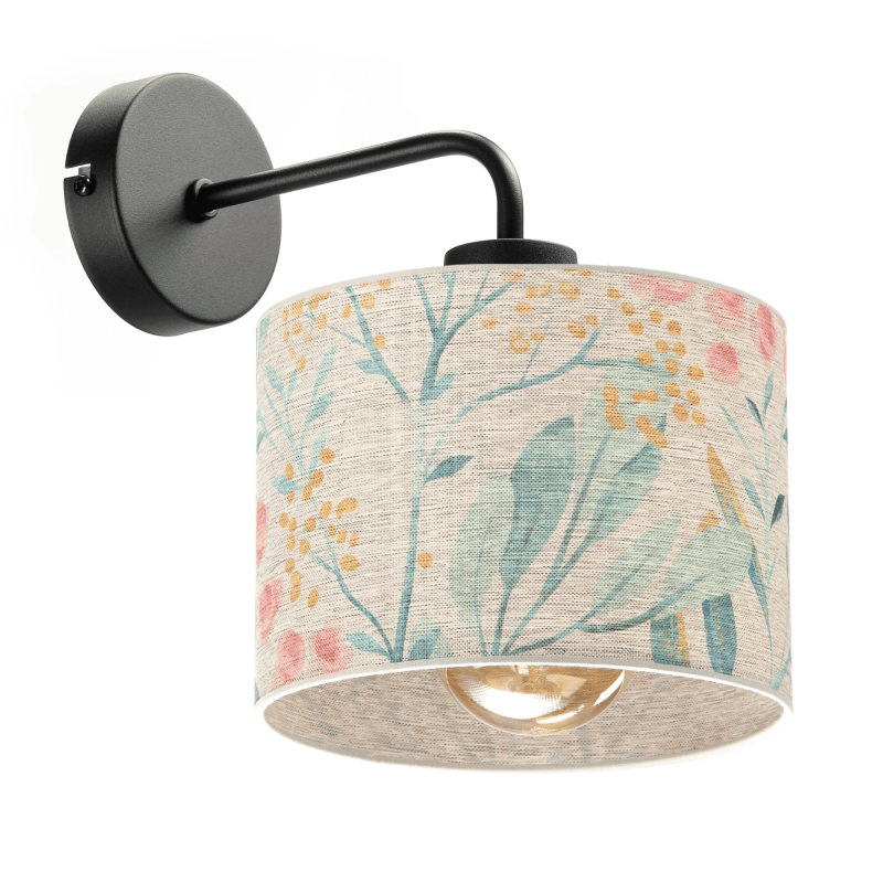 Delikatny kinkiet E27 z abażurem w pastelowe kwiatki