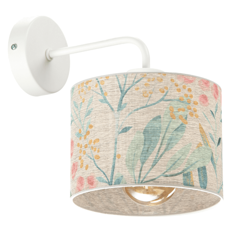 Delikatny kinkiet E27 z abażurem w pastelowe kwiatki
