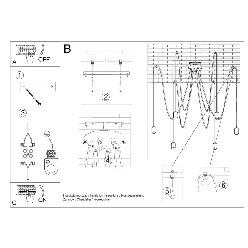 Żyrandol EDISON 5 czarny