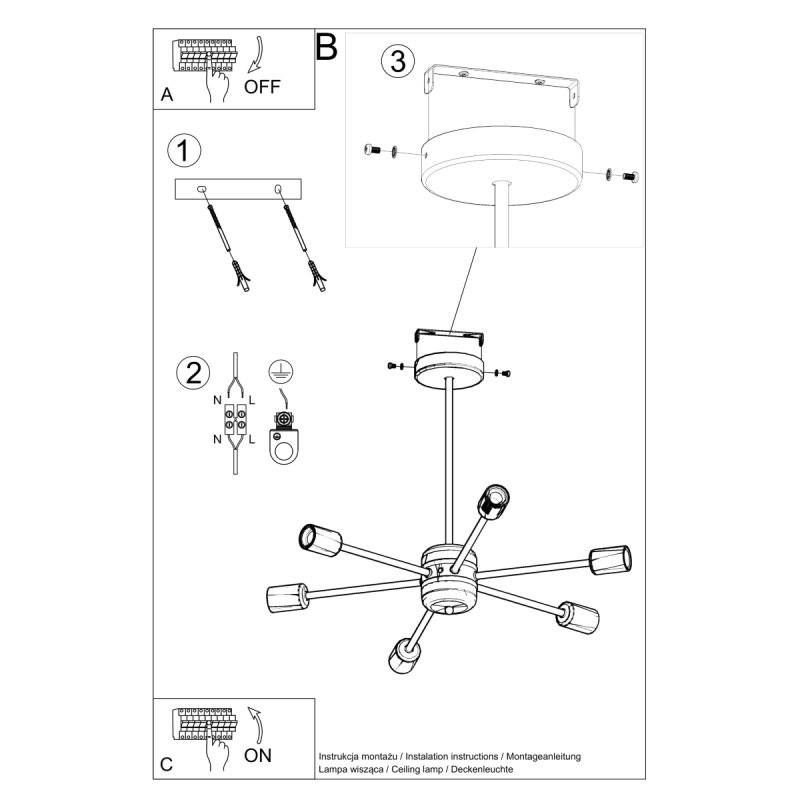 Żyrandol LANGO 6 czarny