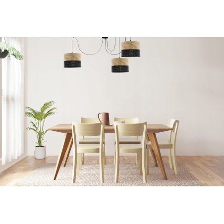 LAMPA WISZĄCA ŻYRANDOL SPIDER ABAŻUR Z DZIURKAMI DREWNO E27 BIAŁY / CZARNY 3-PKT 5-PKT