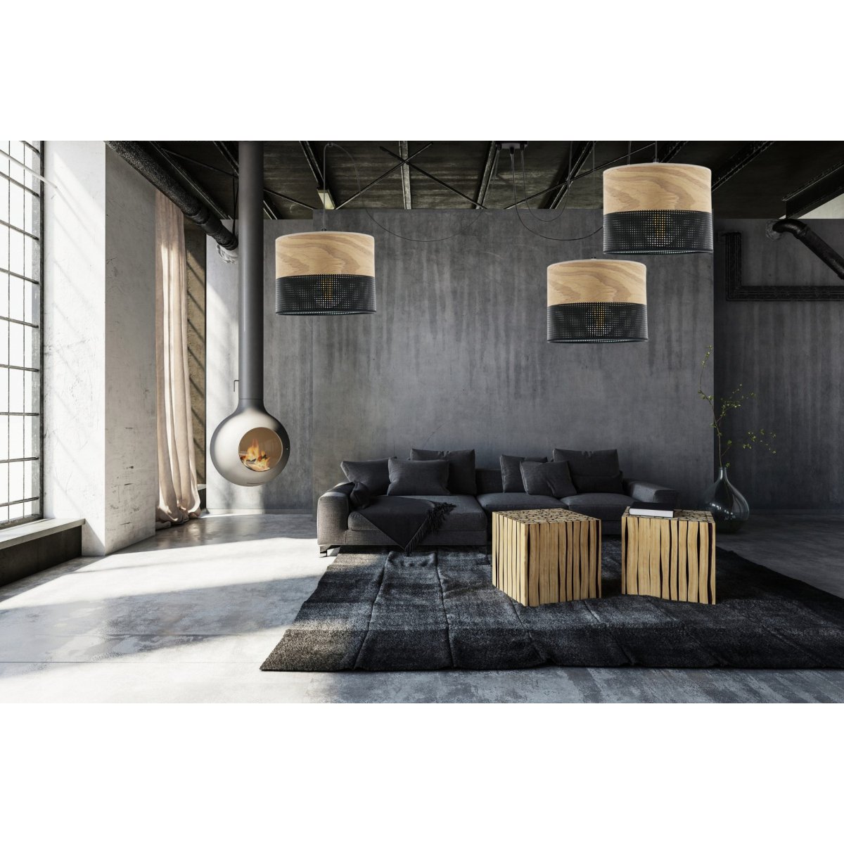 LAMPA WISZĄCA ŻYRANDOL SPIDER ABAŻUR Z DZIURKAMI DREWNO E27 BIAŁY / CZARNY 3-PKT 5-PKT