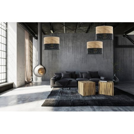 LAMPA WISZĄCA ŻYRANDOL SPIDER ABAŻUR Z DZIURKAMI DREWNO E27 BIAŁY / CZARNY 3-PKT 5-PKT