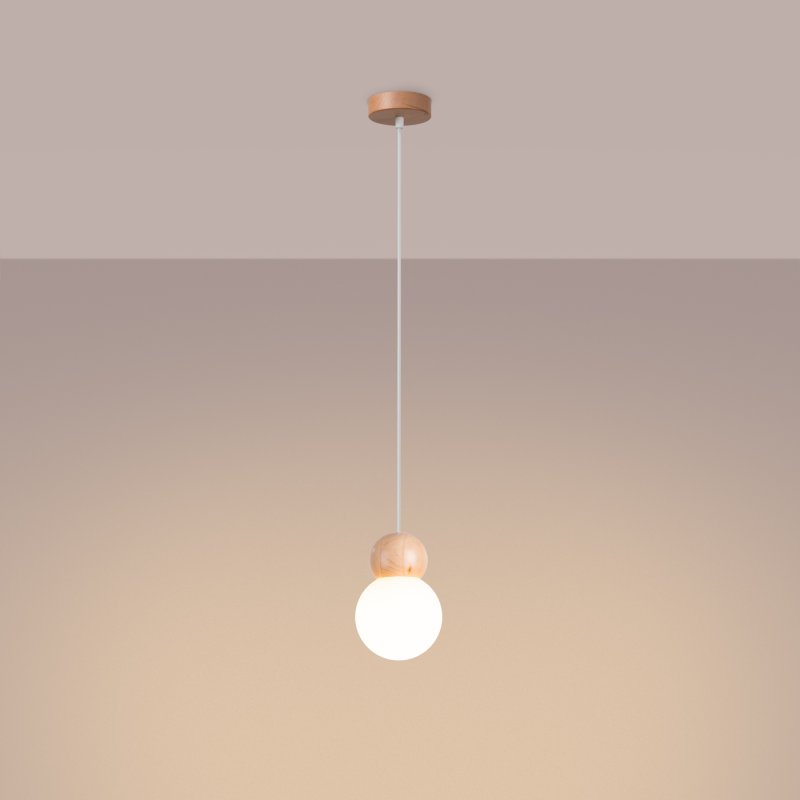 Lampa wisząca PEKKA 1 biała/naturalne drewno
