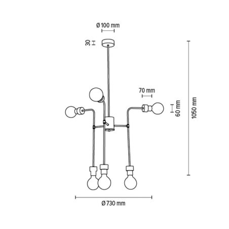 Montix Lampa Sufitowa 6xE27 Max.40W Dąb Olejowany/Czarny