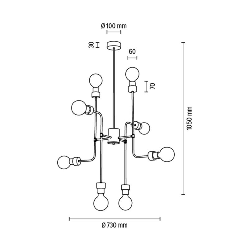 Montix Lampa Sufitowa 8xE27 Max.40W Dąb Olejowany/Czarny
