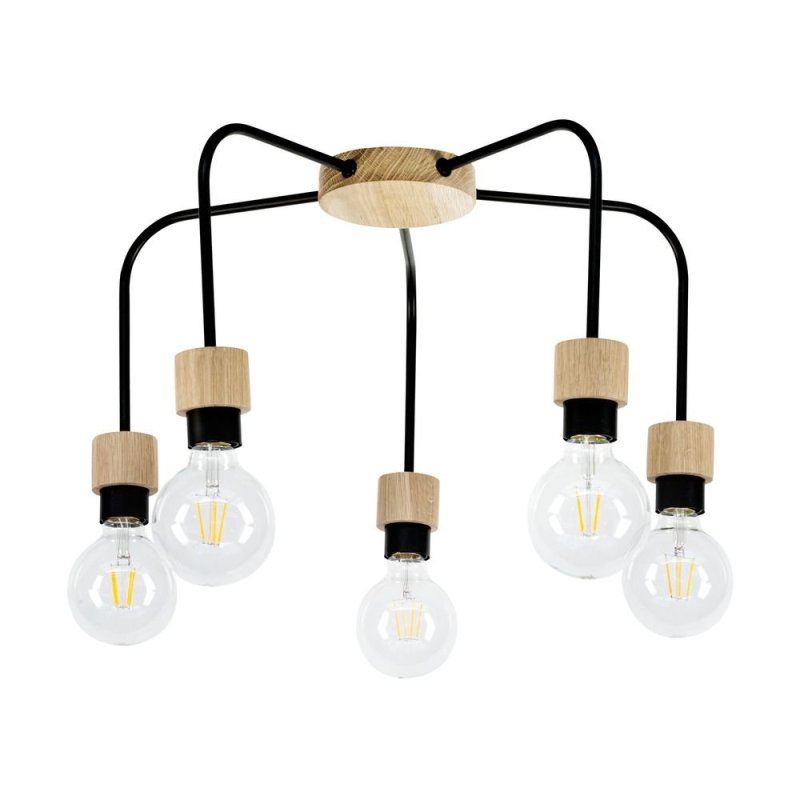 Eclait Lampa Sufitowa 5xE27 Max.40W Dąb Olejowany/Czarny