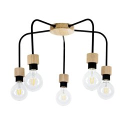 Eclait Lampa Sufitowa 5xE27 Max.40W Dąb Olejowany/Czarny