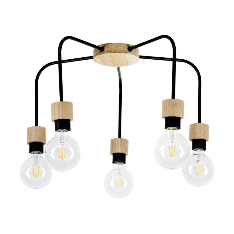 Eclait Lampa Sufitowa 5xE27 Max.40W Dąb Olejowany/Czarny