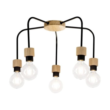 Eclait Lampa Sufitowa 5xE27 Max.40W Dąb Olejowany/Czarny