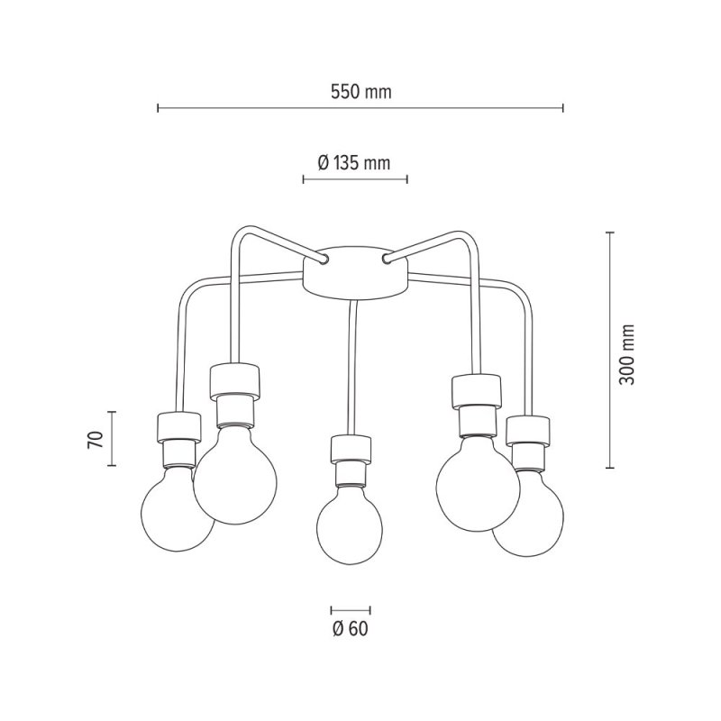 Eclait Lampa Sufitowa 5xE27 Max.40W Dąb Olejowany/Czarny