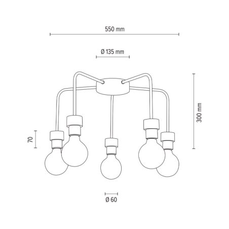 Eclait Lampa Sufitowa 5xE27 Max.40W Dąb Olejowany/Czarny