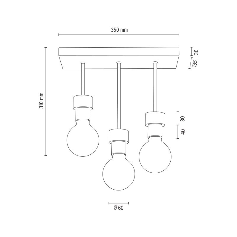 Chandelle Lampa Sufitowa 3xE27 Max.40W Dąb Olejowany/Czarny