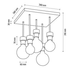Chandelle Lampa Sufitowa 5xE27 Max.40W Dąb Olejowany/Czarny
