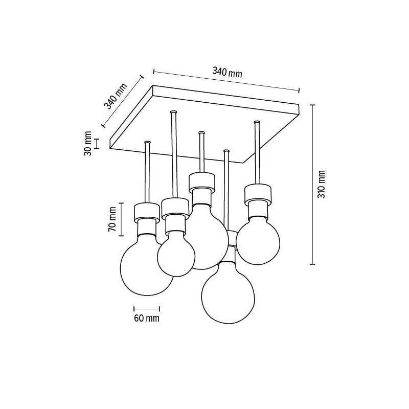 Chandelle Lampa Sufitowa 5xE27 Max.40W Dąb Olejowany/Czarny