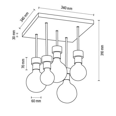Chandelle Lampa Sufitowa 5xE27 Max.40W Dąb Olejowany/Czarny