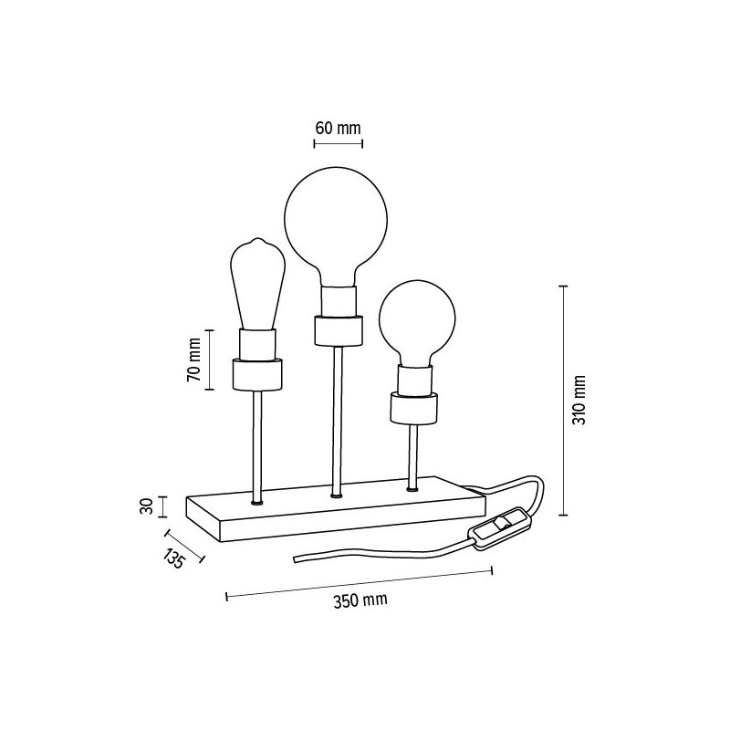 Chandelle Lampa Stołowa 3xE27 Max25W Dąb Olejowany/Czarny