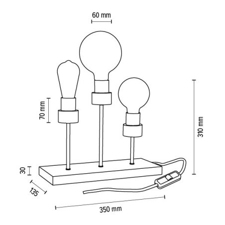 Chandelle Lampa Stołowa 3xE27 Max25W Dąb Olejowany/Czarny