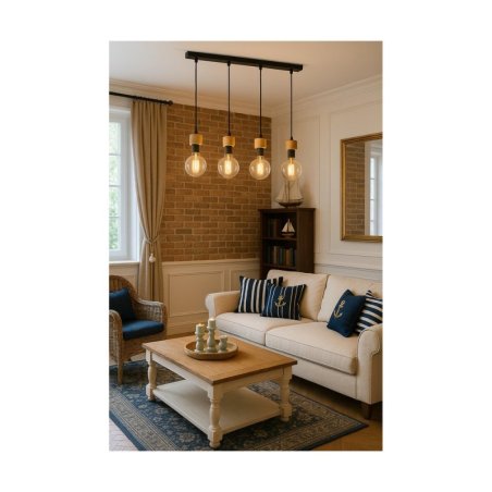 Clarte Lampa Wisząca 4xE27 Max.60W Czarny/Dąb Olejowany/Czarny