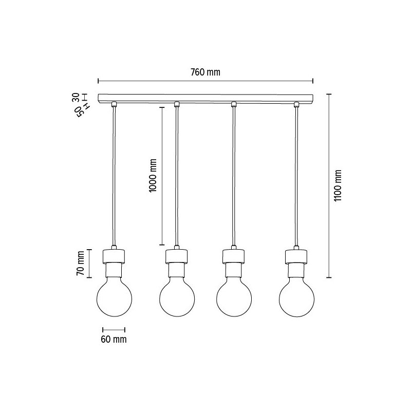 Clarte Lampa Wisząca 4xE27 Max.60W Czarny/Dąb Olejowany/Czarny