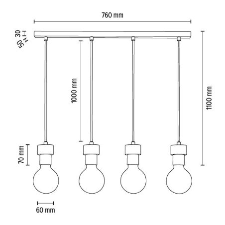Clarte Wood Lampa Wisząca 4xE27 Max.60W Dąb Olejowany/Czarny