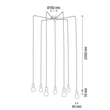 Clarte Lampa Wisząca 7xE27 Max.60W Czarny/Dąb Olejowany