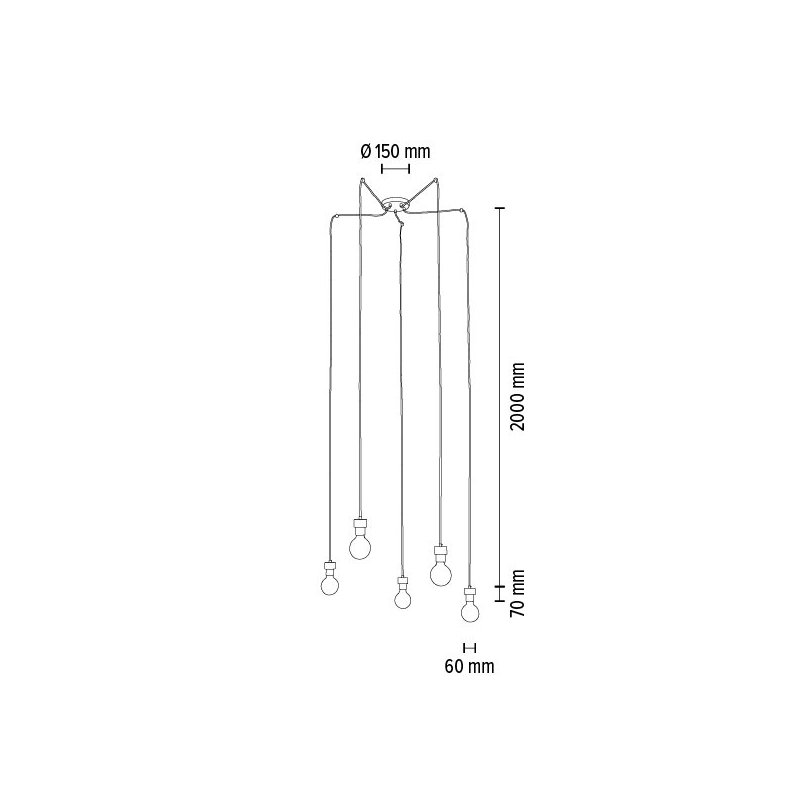 Clarte Lampa Wisząca 5xE27 Max.60W Czarny/Dąb Olejowany