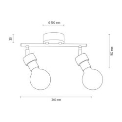 Marjolaine Lampa Sufitowa 2xE27 Max.25W Czarny/Dąb Olejowany