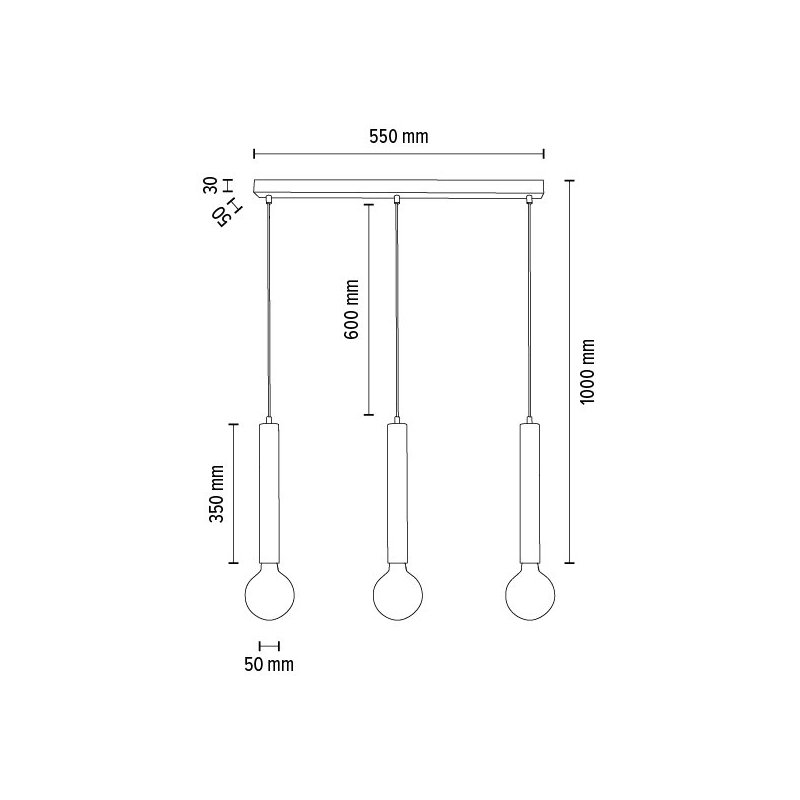 Barrel Lampa Wisząca 3xE27 Max.60W Czarny/Czarny/Czarny PVC