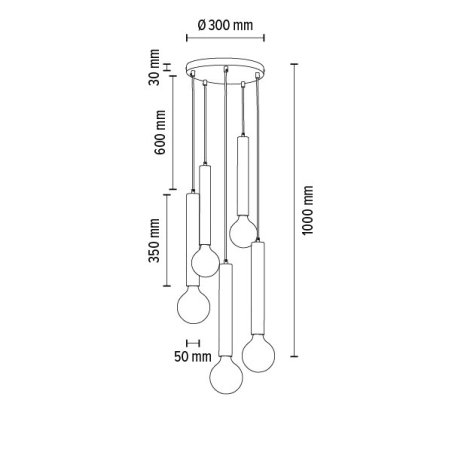 Barrel Lampa Wisząca 5xE27 Max.60W Czarny/Czarny/Czarny PCV