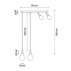 Porcia Lampa Wisząca 4xE27 Max.25W Czarny/Złoty/Czarny