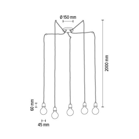 Porcia Lampa Wisząca 5xE27 Max.60W Biały/Antracyt