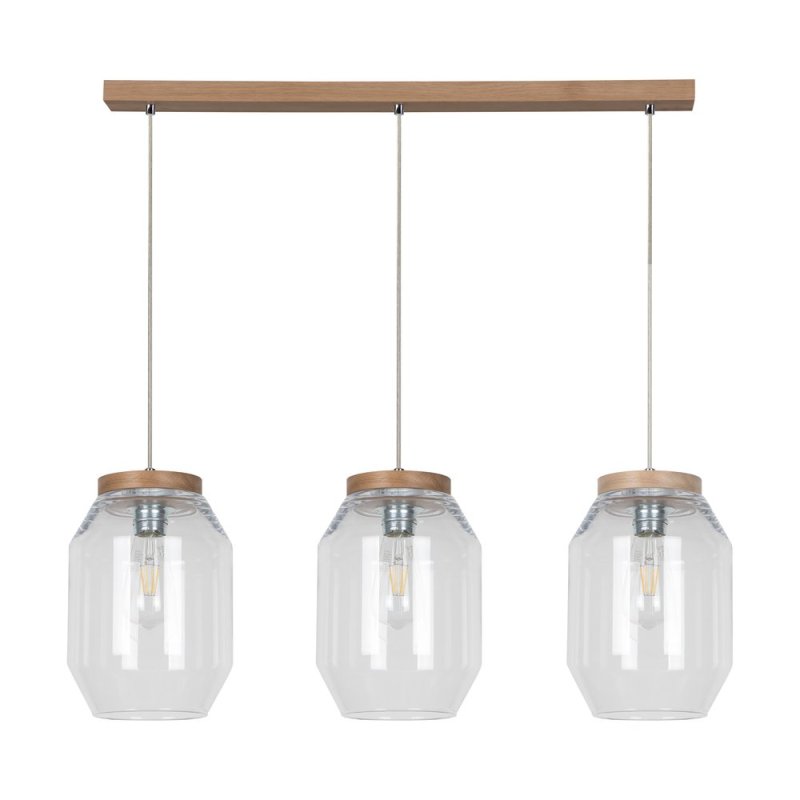 Vaso Lampa Wisząca 3xE27 Max.60W Dąb Olejowany/Transparentny PVC/Transparentny