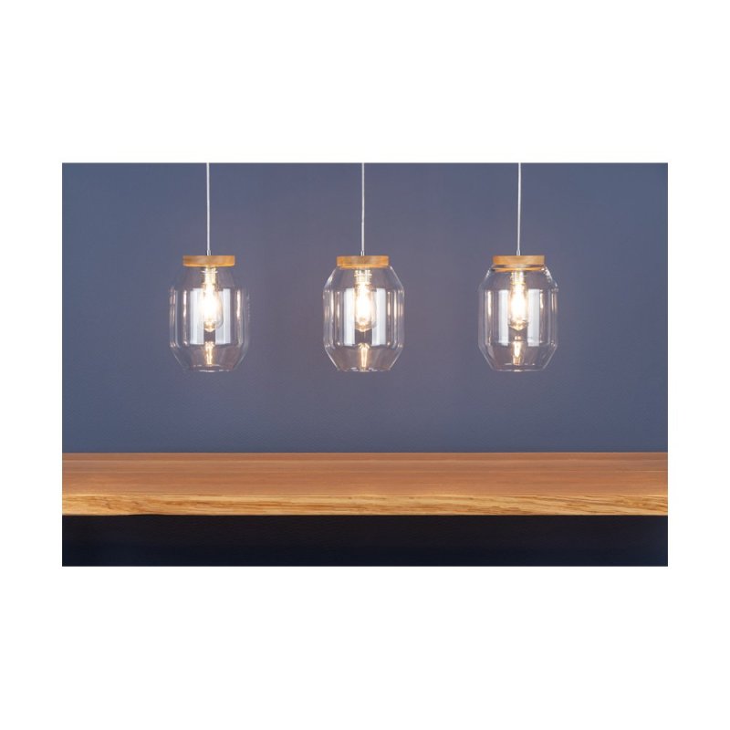 Vaso Lampa Wisząca 3xE27 Max.60W Dąb Olejowany/Transparentny PVC/Transparentny