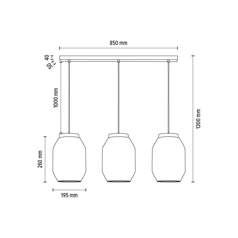 Vaso Lampa Wisząca 3xE27 Max.60W Dąb Olejowany/Transparentny PVC/Transparentny