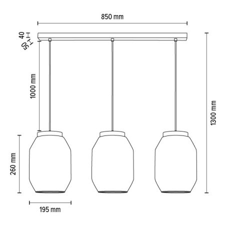 Vaso Lampa Wisząca 3xE27 Max.60W Dąb Olejowany/Transparentny PVC/Transparentny