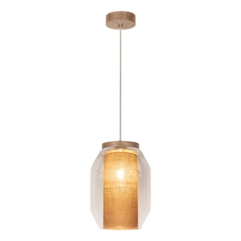 Vaso Jute Lampa Wisząca 1xE27 Max.15W LED Dąb Olejowany/Transparentny PVC/Transparentny/Beżowy