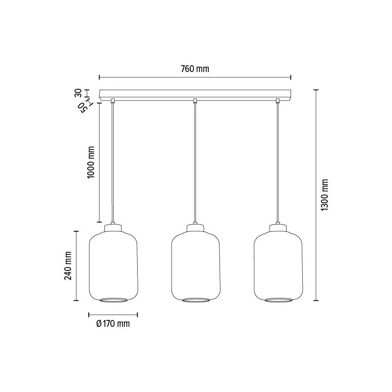 Tarro Lampa Wisząca 3xE27 Max.60W Czarny/Transparentny PVC/Szkło Dymione
