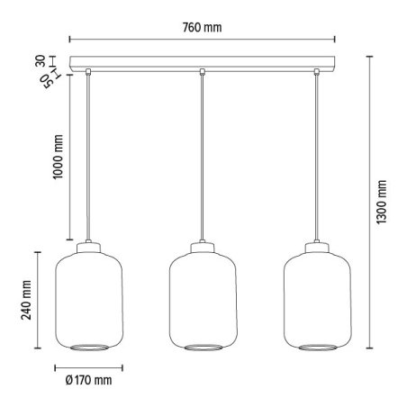 Tarro Lampa Wisząca 3xE27 Max.60W Czarny/Transparentny PVC/Szkło Dymione