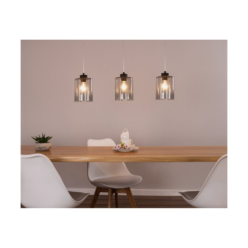 Zefir Lampa Wisząca 3xE27 Max.60W Czarny/Transparentny PVC/Szkło Dymione