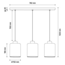 Zefir Lampa Wisząca 3xE27 Max.60W Czarny/Transparentny PVC/Szkło Dymione